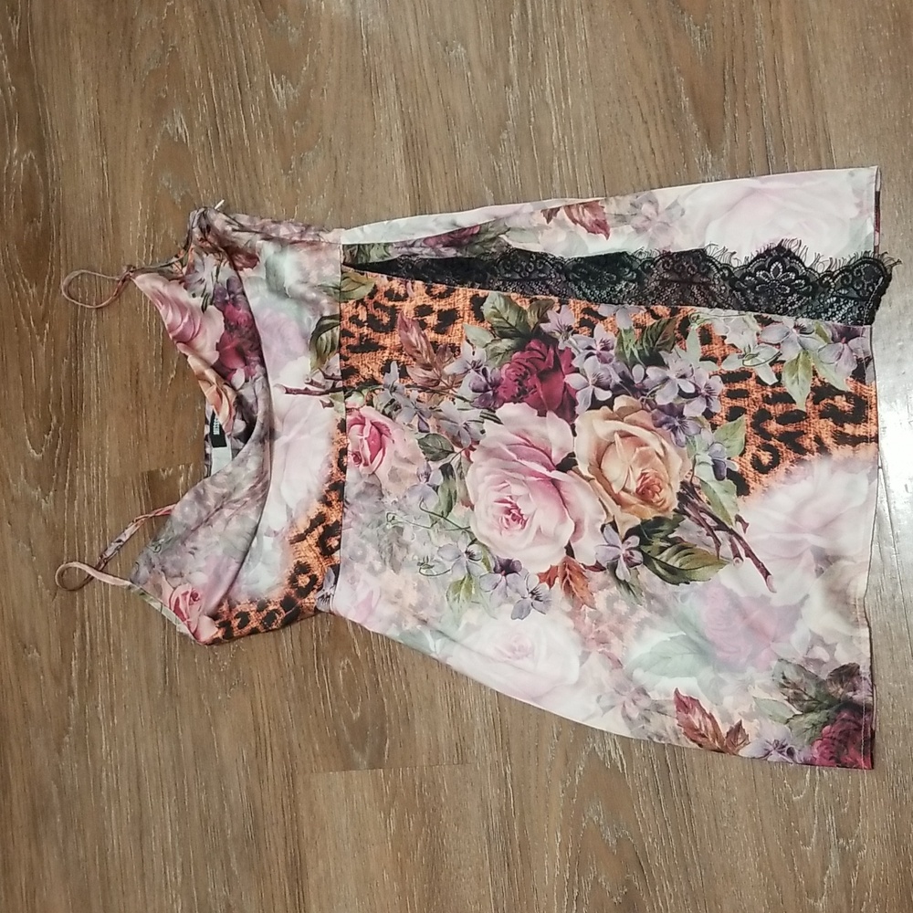 (6) Missguided Floral Leopard Print Satin Cowl Neck Mini Slip Dress Intimates